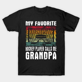 My Favorite Hockey Player Grandpa Vintage Text T-Shirt